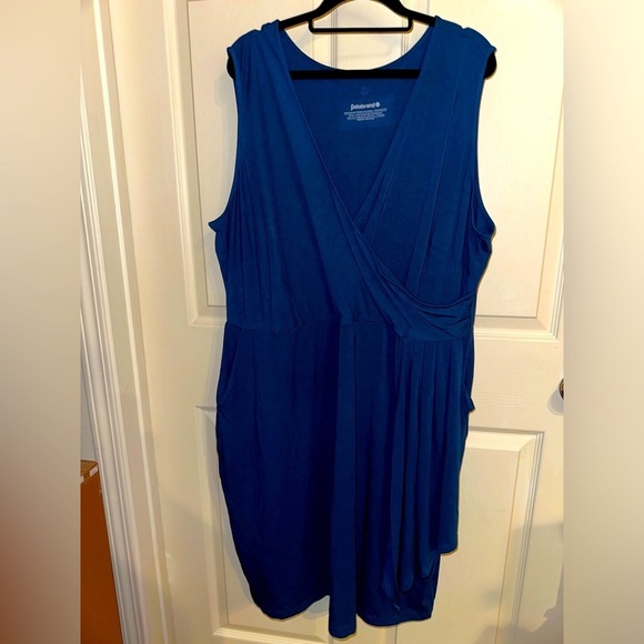 Betabrand Blue Ruched Faux Wrap Sheath Dress 2X  office dress with pockets - Picture 1 of 7